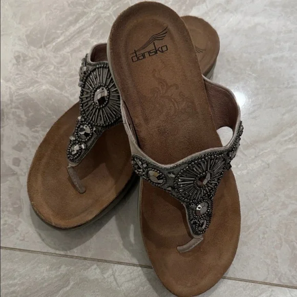 Dansko Women's Sandals with Beaded Accents - Black and Tan - Picture 2 of 4